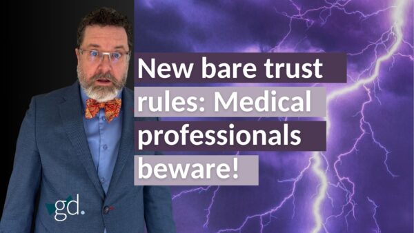 Man in suit jacket and bow tie looking surprised next to a lighting strike
