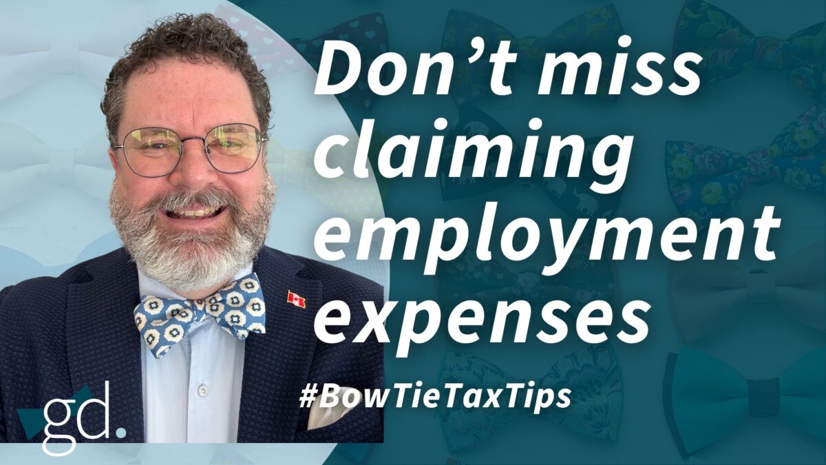 Man with dark, curly hair, glasses and whitish beard wearing a dark suit jacket with a white shirt and blue and white bow tie talking about Claiming employment expenses in Canada