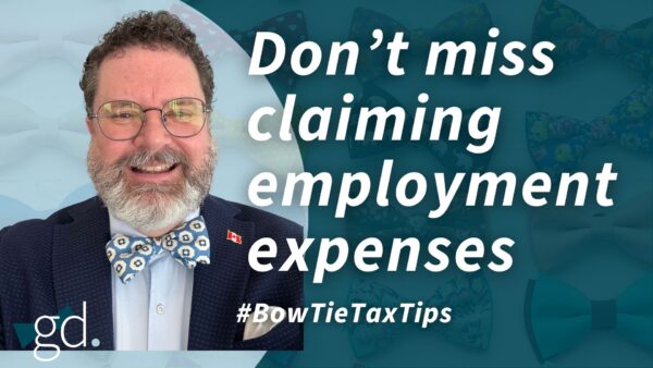 Man with dark, curly hair, glasses and whitish beard wearing a dark suit jacket with a white shirt and blue and white bow tie talking about Claiming employment expenses in Canada